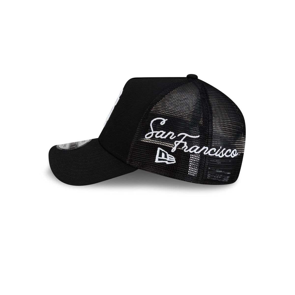 San Francisco Giants Side Script Black 9FORTY A-Frame Trucker Hat