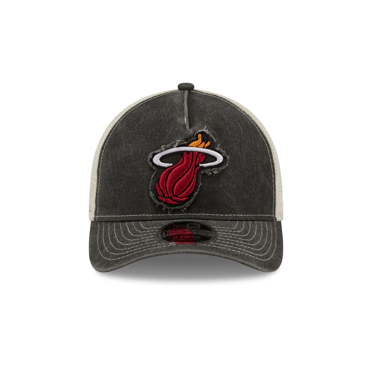 Miami Heat Frayed Logo 9FORTY M-Crown A-Frame Trucker Hat